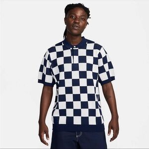 Nike Men's Navy and White Checkered Polo Shirt